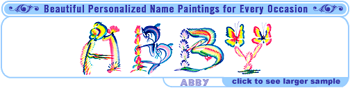 Famous inventors Cindy and Kazi Ahmed paints name art for baby showers gift ideas birthday gifts wedding anniversary gifts ideas newborn babies and baby names from florida keys and Canada