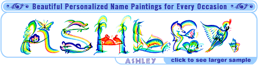 Ashley name painting. 
One of a kind gift idea for unique baby shower keepsakes,newborn baby christening gifts,birthdays gifts,anniversary gift ideas,wedding gifts,Christmas gifts, valentine day gifts,decorating kids room,Chinese calligraphy,new born,Art contest,free baby gifts,unique gift ideas,e-cards.